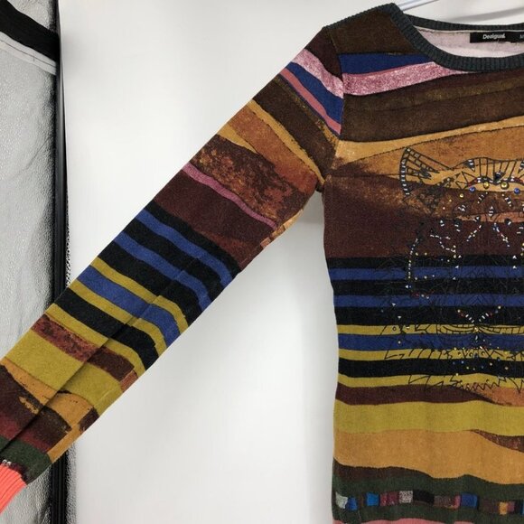 Desigual Multicolor Abstract Striped Rhinestone Tiger Lightweight Sweater size M - Picture 7 of 15